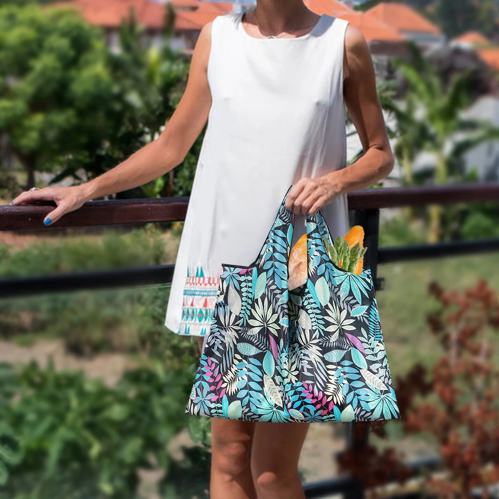 

Nylon Foldable Recycle Shopping BagEco Friendly Ladies Reusable Shopping Tote Bag Floral Fruit Vegetable Grocery Pocket