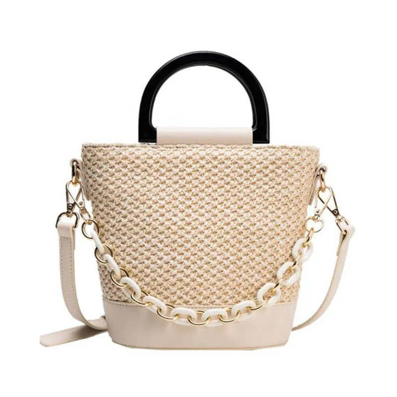 

Elegant Female Tote Bucket bag 2020 Summer New High-quality Straw Women's Designer Handbag Woven Travel Shoulder Messenger Bag