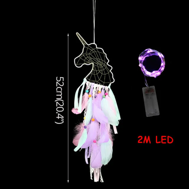 Hanging with LED D Вечерние принадлежности с единорогом, подвесное украшение, единорог, перо, ручная работа, для детей, для спальни, украшения, ремесло, подарок, украшения для дома - Цвет: Hanging with LED D