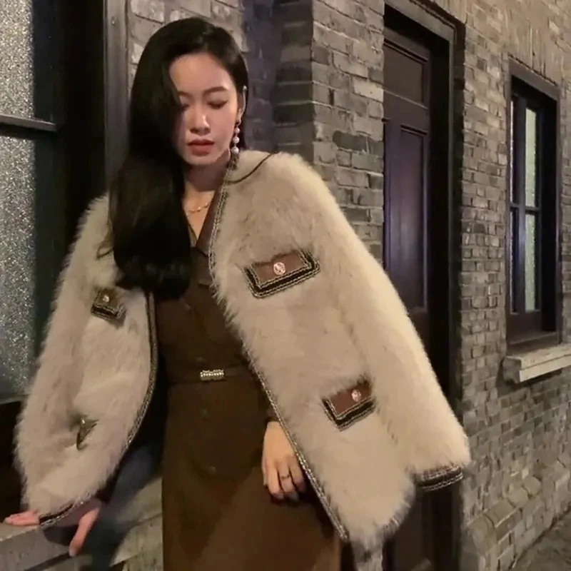 Winter Imitation Fur Coat Female Furry Winter 2022 Short Coffee Color Thickened Warmth Young Fur One Western style M151