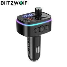BlitzWolf BW-BC2 FM Transmitter 18W PD QC3.0 USB Wireless Car Charger RGB Light LED Digital Display bluetooth-compatible Charger