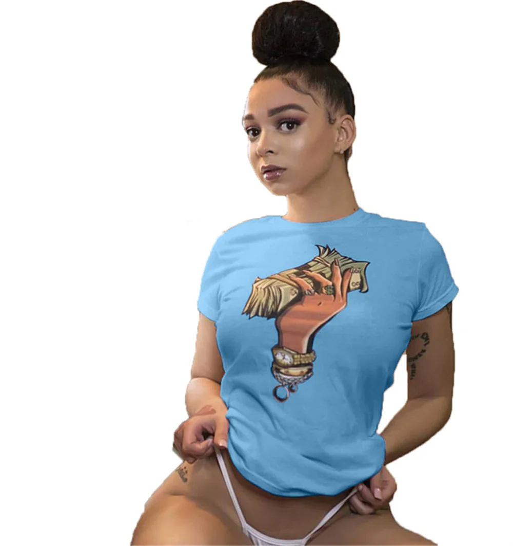 

RStylish 2021 Fashion Lounge Wear Trend US Dollar Print Summer Round Neck Short Sleeve Plus Size Women T-shirt