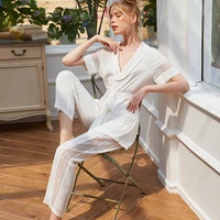 roseheart new white sexy women cotton lace v neck sleep nightwear suits night pajama sets sleepwear 2 pieces long homewear