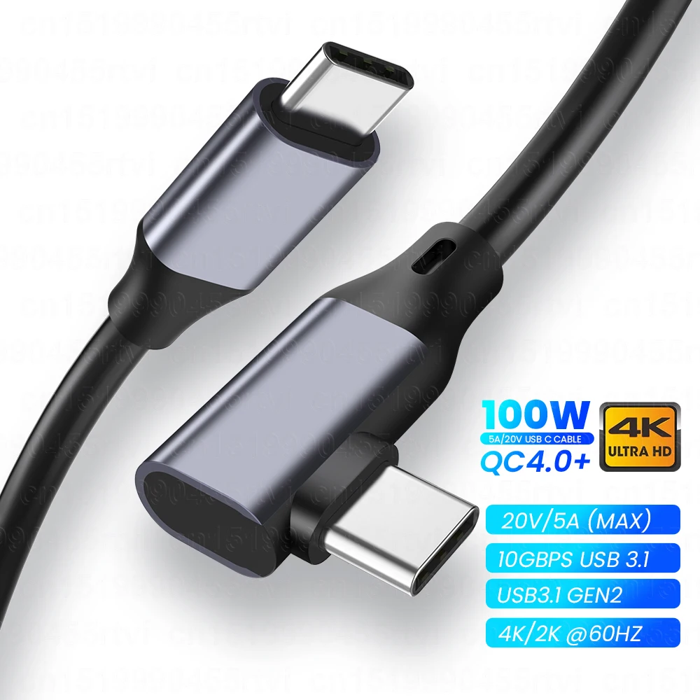 

USB Type C 90 Degree Elbow Fast Charging USB C Cable USB 3.1 PD 100W Mobile Phone Charging Data Cable For Samsung Huawei Xiaomi