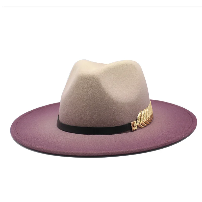 

Vintage Jazz Fedora Hat Women Men Gradient Felt Fedora With Flat Wide Brim European American Round Bowler Hats For Lady chapeau