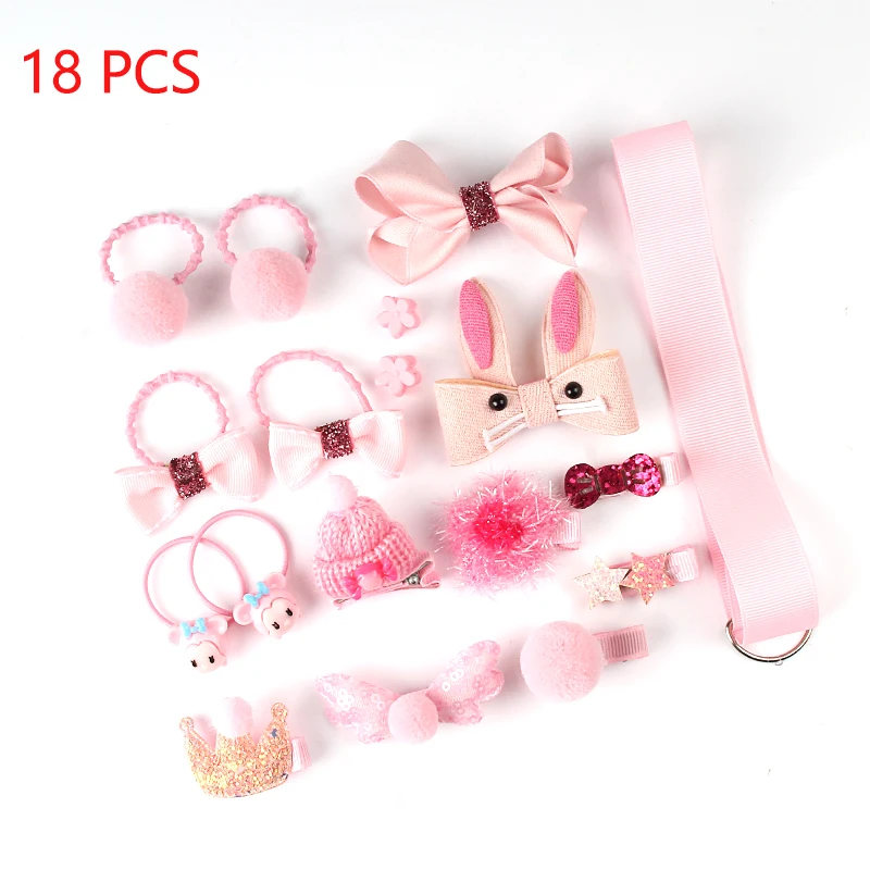 Pink 18 шт./компл. Детские Симпатичные Заколки для волос Головные уборы банты для девочек зажим для волос головной убор принцессы из мультфильма для девочек; эластичная повязка на голову, повязка на голову в подарок - Окраска металла: Pink