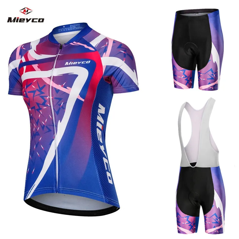 

Mieyco Женская велосипедная одежда, дышащая велосипедная одежда для горного велосипеда, Джерси с коротким рукавом, нагрудники и шорты, комплек...