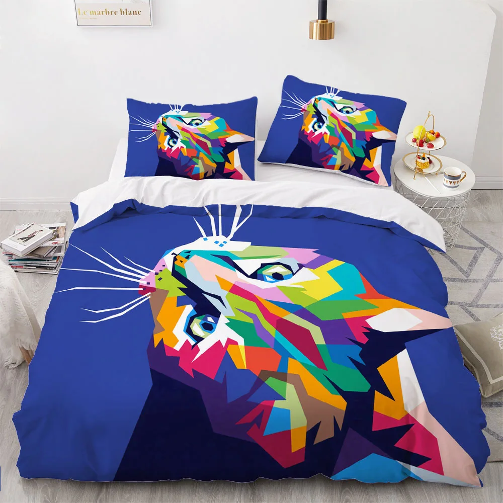 

3D стеганое одеяло, пододеяльник, Комплект постельного белья Twin, King, Queen, двойной, один размер, мультяшное домашнее животное, синий дизайн, пос...