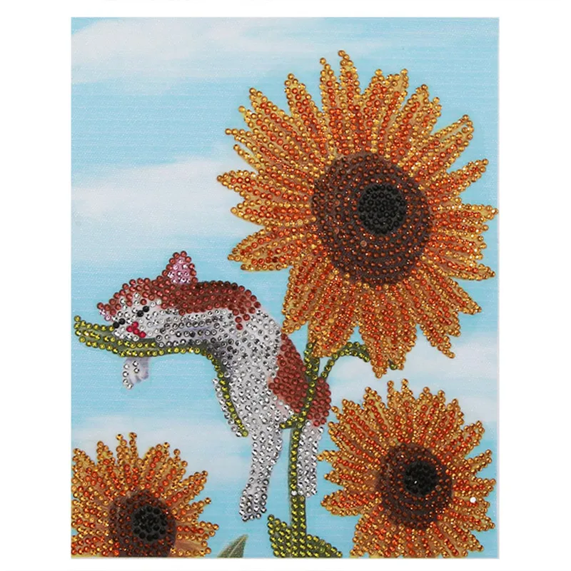 Алмазная 5D картина сделай сам специальная форма кот на подсолнухах алмазная