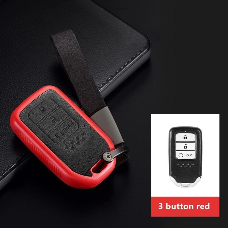 Автомобильный Футляр для ключей из натуральной кожи для Honda CRV HRV Accord Civic Odyssey Inspire JADE Pilot Smart Key аксессуары - Название цвета: 3 button red