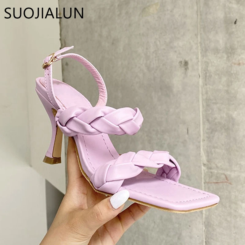SUOJIALUN/модные брендовые женские босоножки Элегантные туфли лодочки на высоком