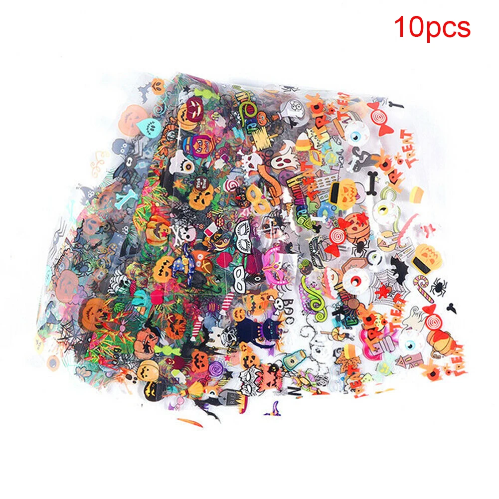 10 Pcs/pack DIY Halloween Nail Art Stickers Accessories Fashion Glitter Star Home Tool Decorations Pumpkin Skull Foils Transfer | Красота и