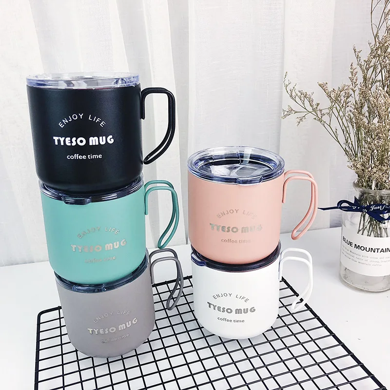

Korean Creative Stainless Steel Mug With Handle With Lid Home Office Student Small Fresh Art Milk Coffee Cup Couple Gift