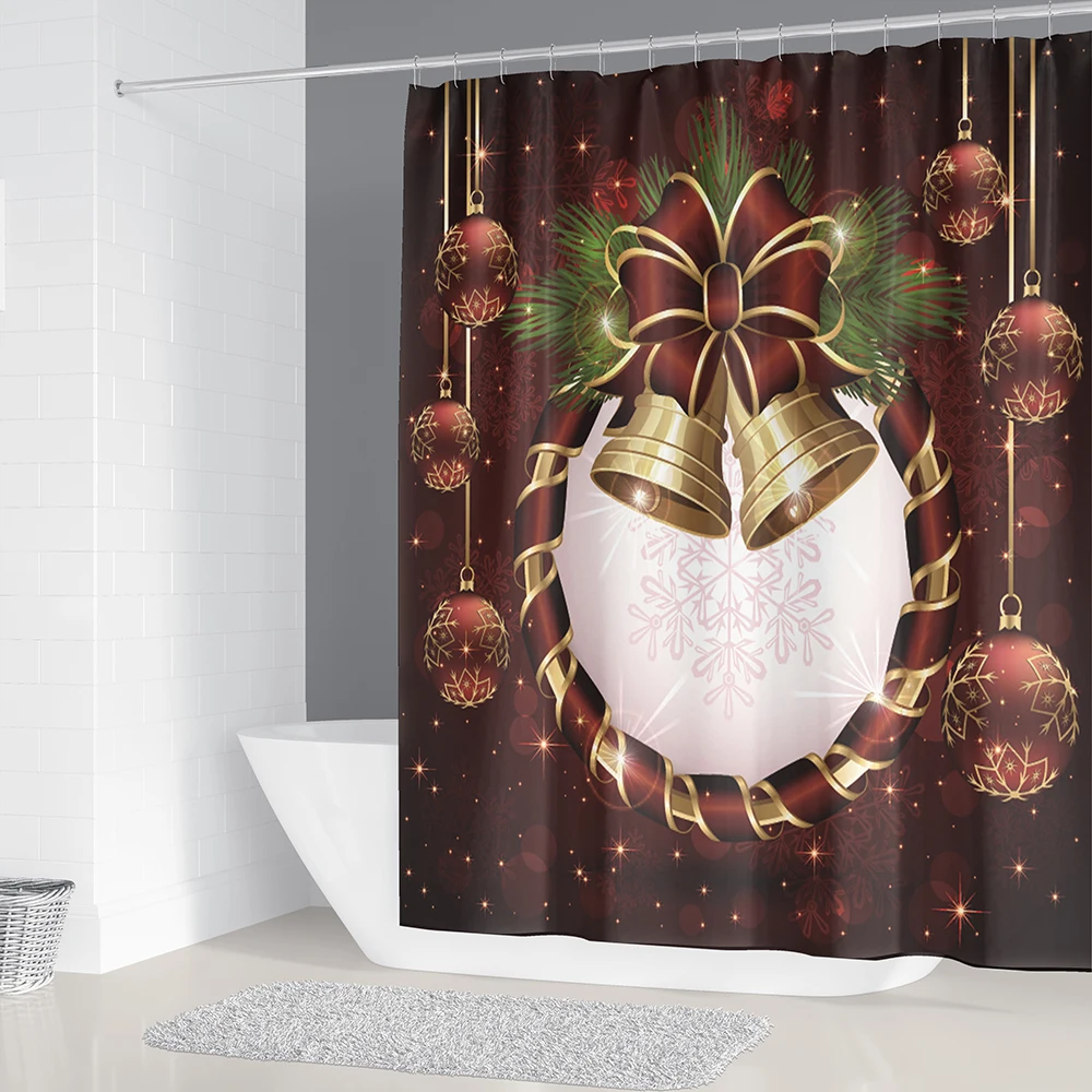 Рождественская занавеска для душа и ковер ванной комнаты наборы колокольчики