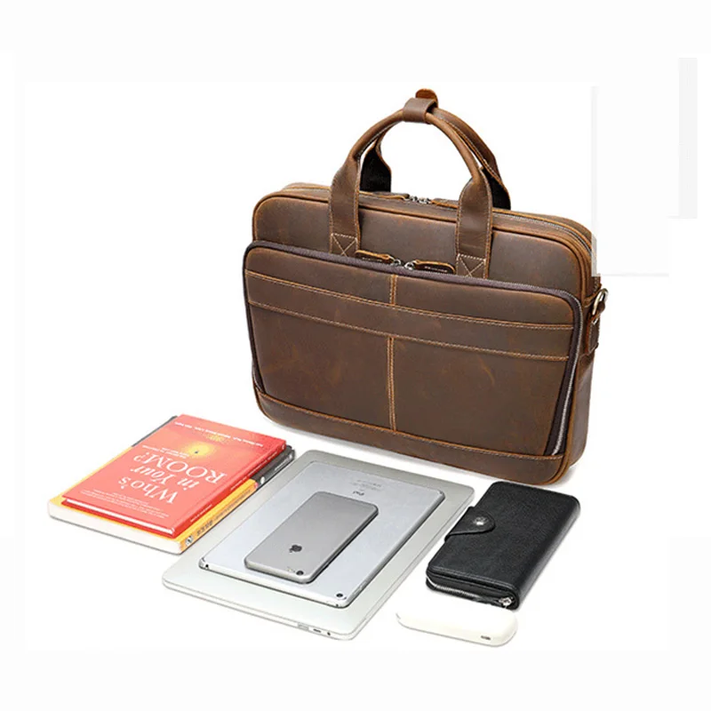 

Men Briefcase Business Vintage Genuine Leather Shoulder Messenger Bag Male Large Laptop Handbags Male Large Capacity Handbags