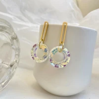 lifefontier korean colorful crystal geometric pendant drop earrings for women 2021 minimalist statement earrings party jewelry