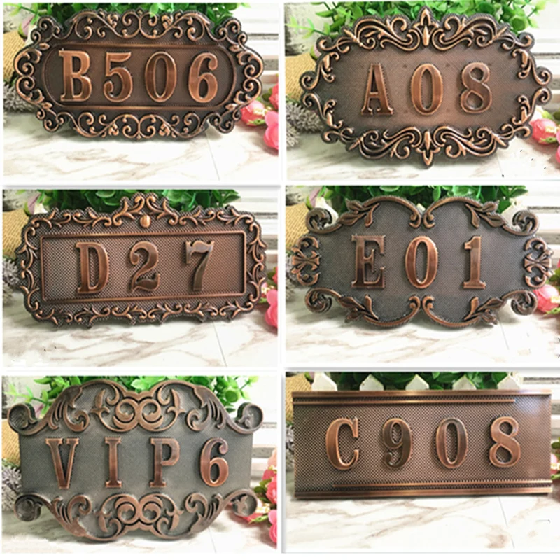 

ABS Imitation metal bronze Antique copper House Number custom sign door number sticker for for hotel Apartment Villa door