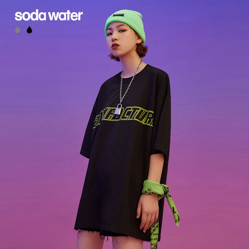 SODAWATER топы для девочек 205 г футболки Хлопковая женская футболка в стиле хип хоп с