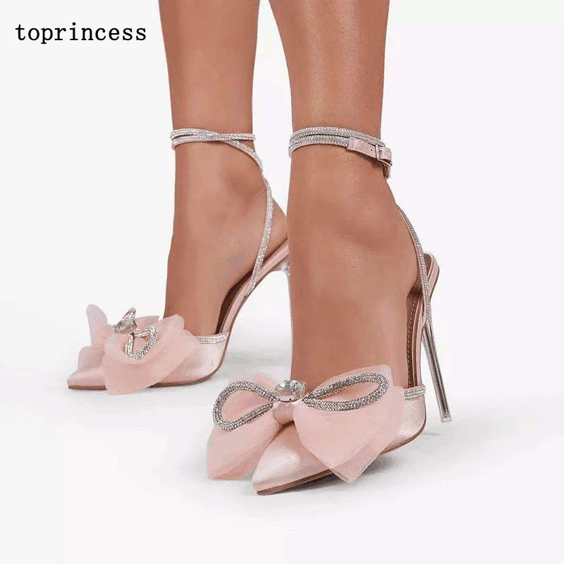 

Fl06 Toprincess новые модные туфли на высоком каблуке с бантом Стразы прозрачные туфли на каблуке Свадебные Фотографии обувь для подружки невесты