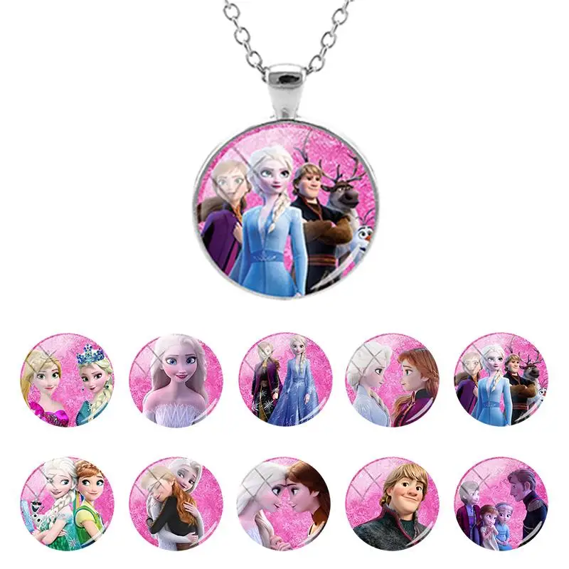 

Disney Frozen Princess Elsa Anna Snow Cartoon Characters Glass Dome Pendant Chain Necklace Cabochon for Girls Jewelry SQ125-25
