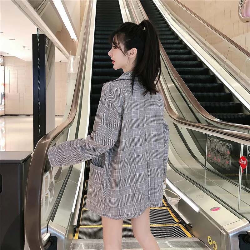 Женский костюм наборы 2019 новый осенний Повседневный в клетку Длинные рукава