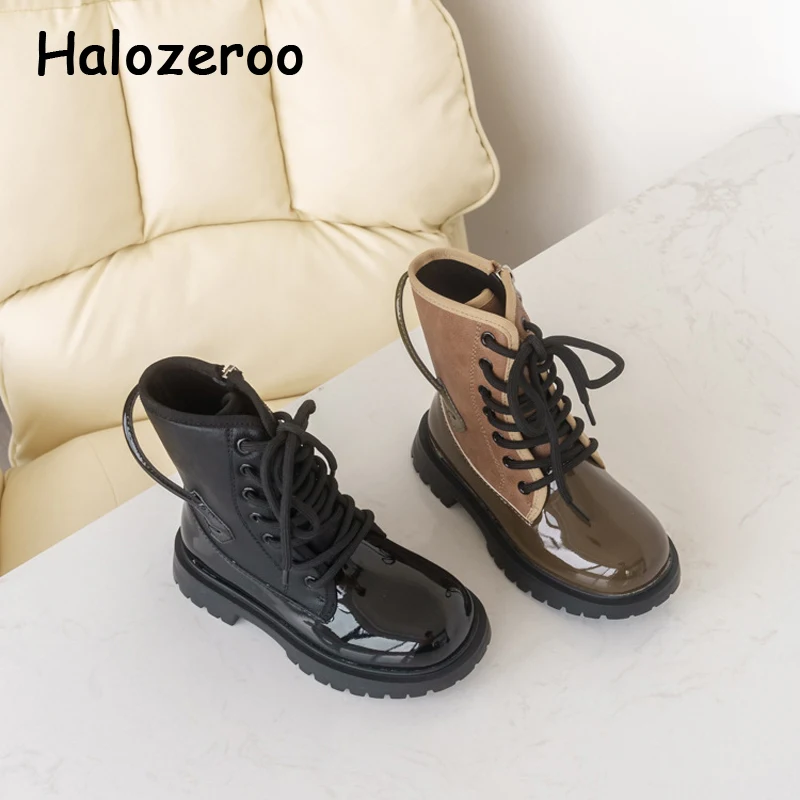 

Autumn Kids Fashion Boots Children Black Brand Shoes Baby Girls Patent Leather Motorcycle Boots Boys Ankle Shoes Martin Boots
