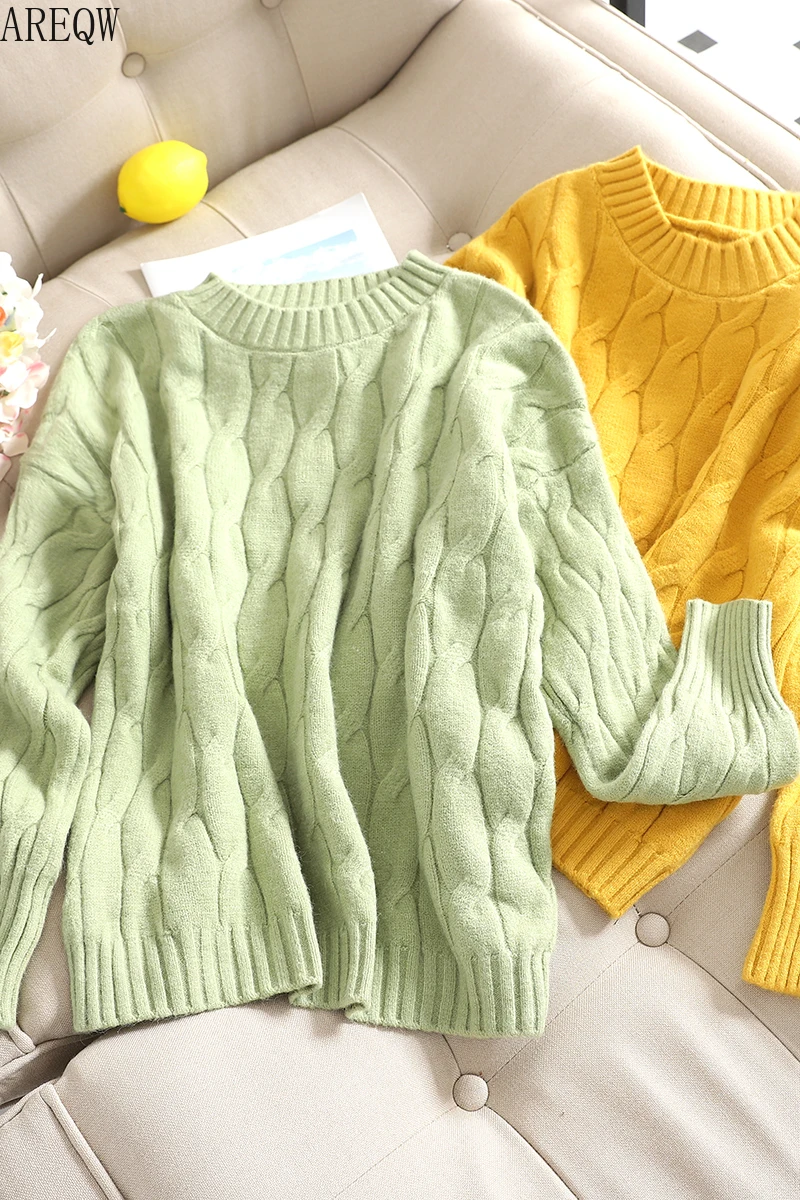 Женский новый пуловер свитер свободный корейский толстый твист Languid Осень-зима