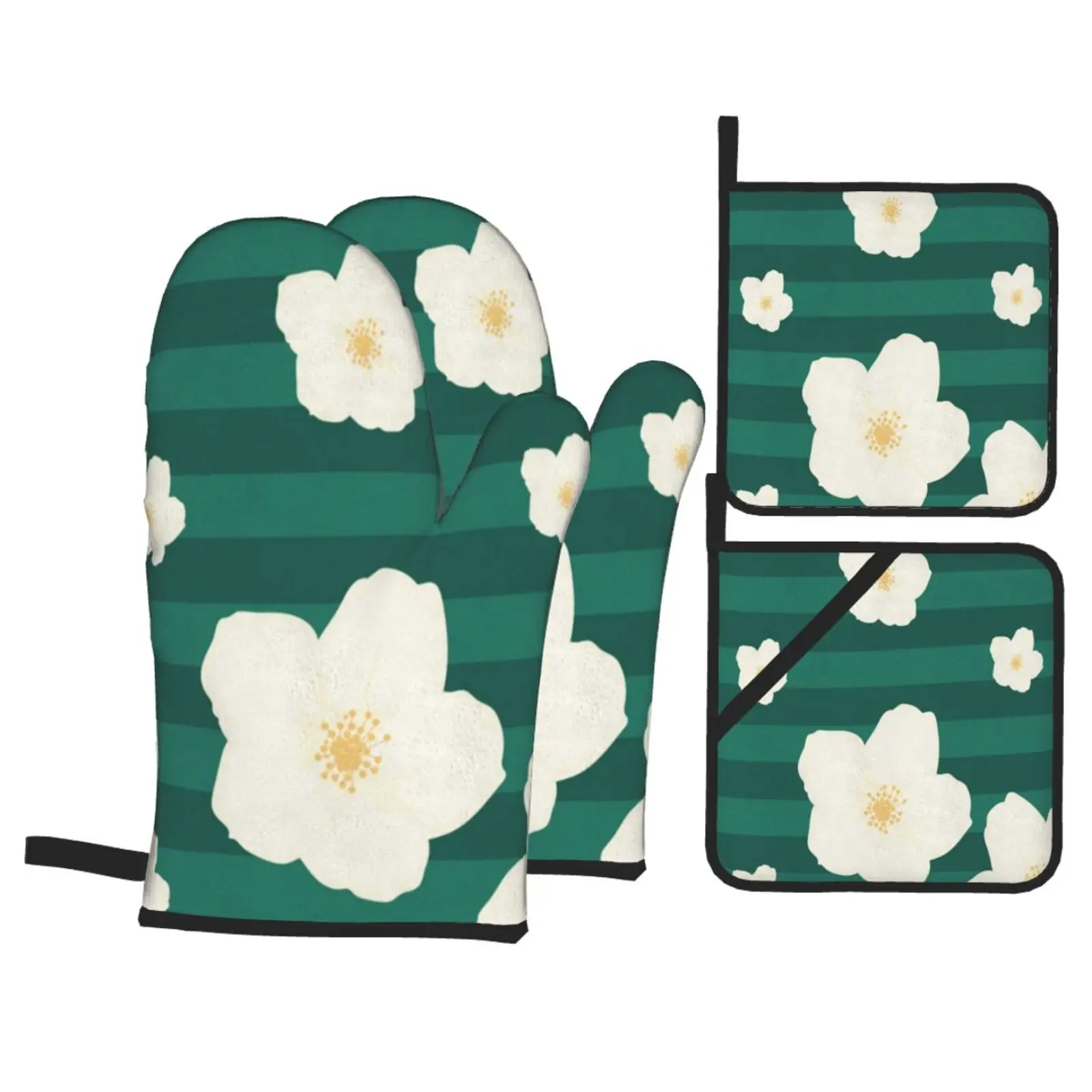 

Mittens for Kitchen Oven Kitchen Gloves for Hot Oven Original 4-piece Set Hand Mitts Potholders Heat Resistant Gloves Baking Bar