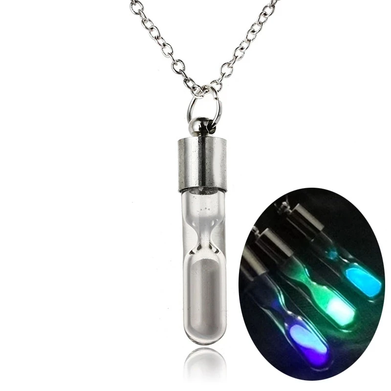 Fashion Luminous Hourglass Pendant Necklace 3 Color Glowing in the Dark Wishing Bottle Necklace Women Men Halloween Jewelry Gift