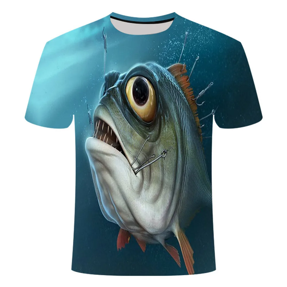

New summer 3D printed fish pattern men and women casual T-shirt Fashion trend youth cool men's t-shirt Hip hop short sleeve