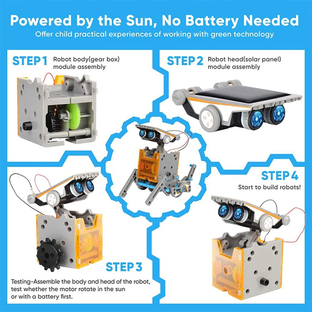 12 in 1 Solar Robot DIY Science Experiment Assembled Toy Kit STEM Learning Educational Creative Gift for Children Kids | Игрушки и хобби
