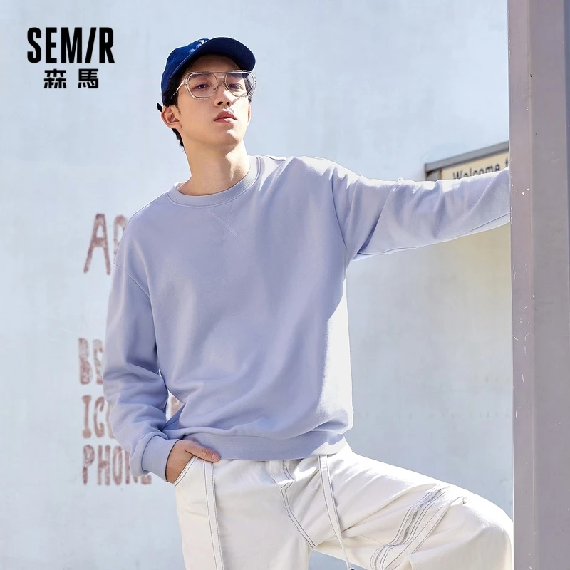 

SEMIR Sweatshirt Men Spring 2021 New Solid Color Drop Shoulder Pullover Korean Version White Top Trend Round Neck Hoodies