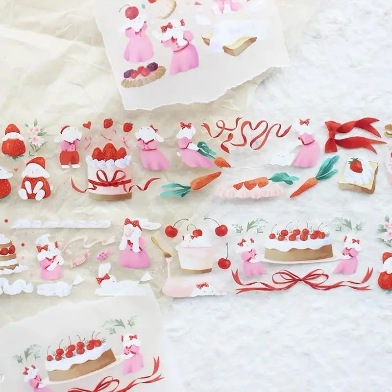 

Pink Bunny Cakes Pet Tapes Bullet Journal Masking Tape Adhesive Tape DIY Scrapbooking Pet Stickers