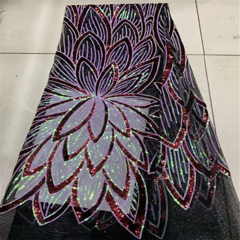 Фиолетовая африканская кружевная ткань 2019 Высокое качество Блестки с вышивкой