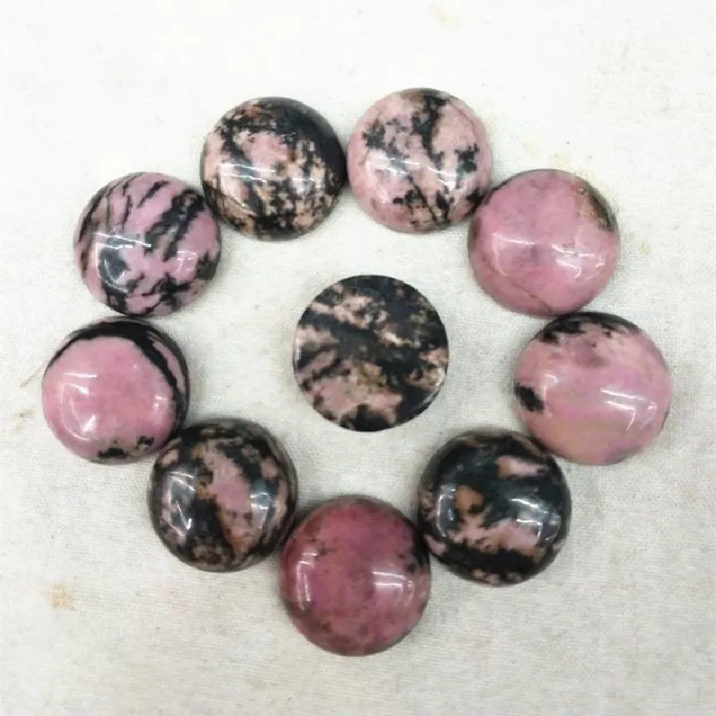 

12PCS Natural China Rhodonite Stone Cabochons Round Shape Size 16MM For Women's Bracelets Making Beads CABS No Hole Top Sells