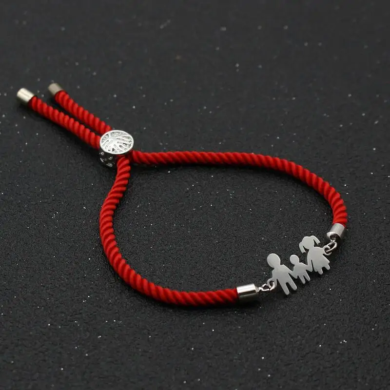 Cute Bear Family Dad Mom Son Stainless Steel Bracelets& Bangles Charm Simple Adjustable Rope Chain Bracelet Men Women Jewelry