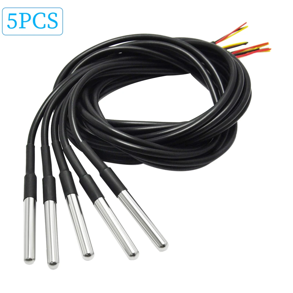 

5PCS DS18B20 Temperature Sensor Digital Thermal Probe temperature Sensor Black Stainless steel package Waterproof for Arduino