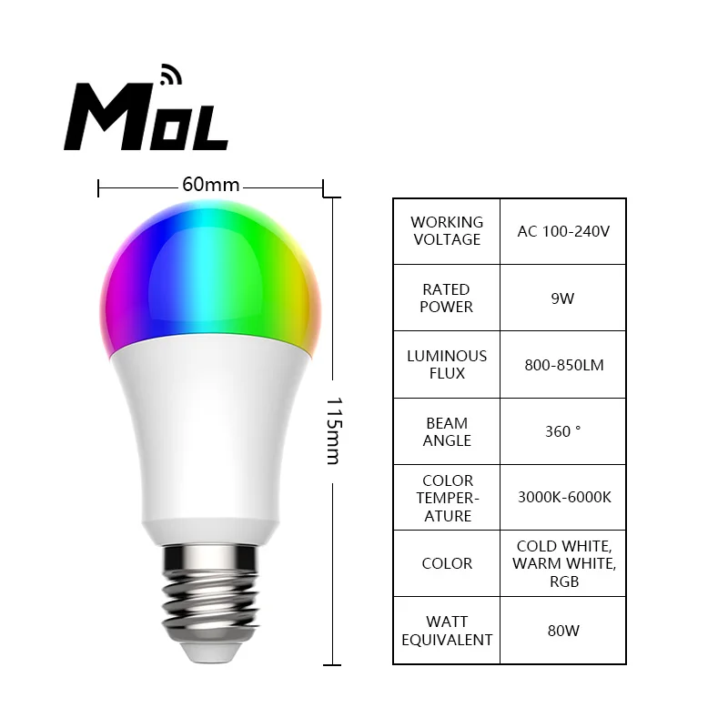 

3pcs E27 Wifi Smart LED Light Bulb 9W Dimmable RGB Lamp Tuya App Smart Remote Control Compatible with Google Alexa Voice Control