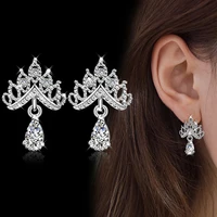 fashion korean version of the crown earrings trendy female models with zirconia drops jewelry