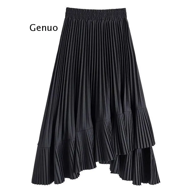 

Irregular Women Skirts Solid Pleated Streetwear Asymmetrical High Waist Chiffon Korean Style Fashion Chic Harajuku Simple New
