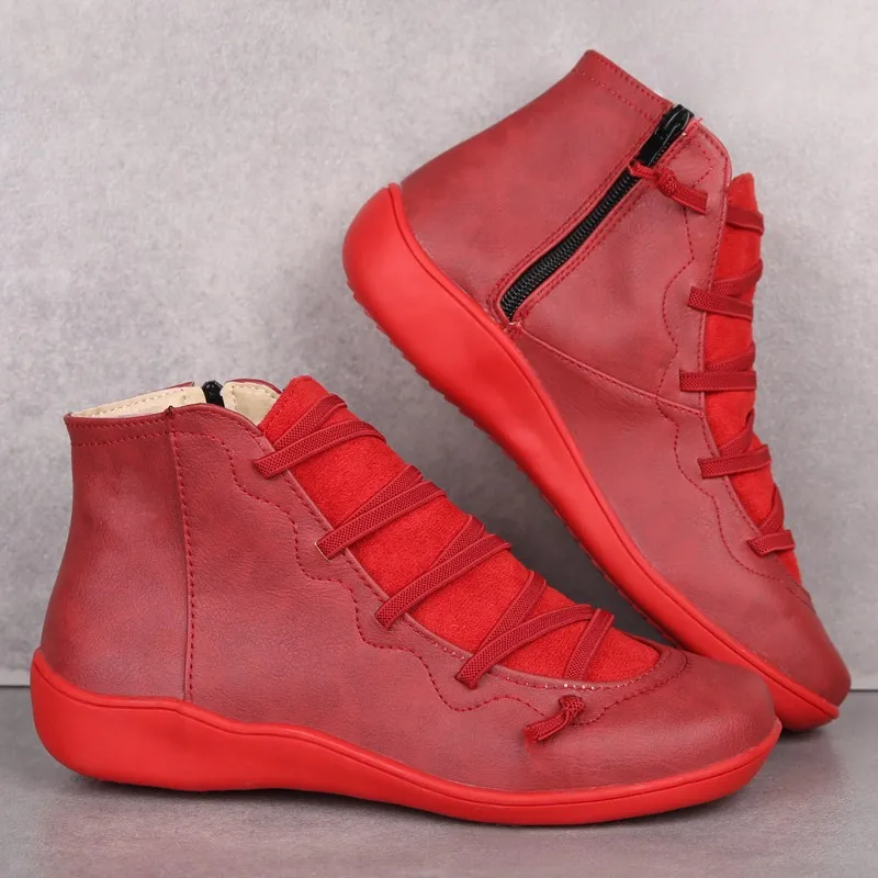 

2022 Winter Snow Boots Genuine Leather Zip Ankle Spring Flat Shoes Woman Short Brown Boots with Fur for Women Lace Up Boots