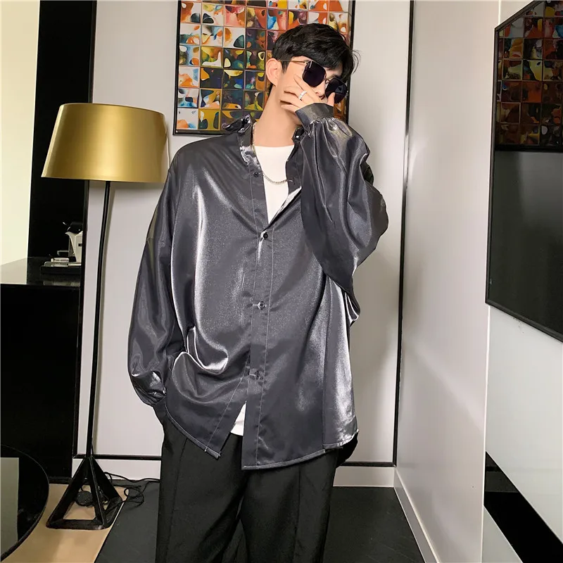 Для мужчин с длинным рукавом блестящие свободные модные оверсайз Повседневная