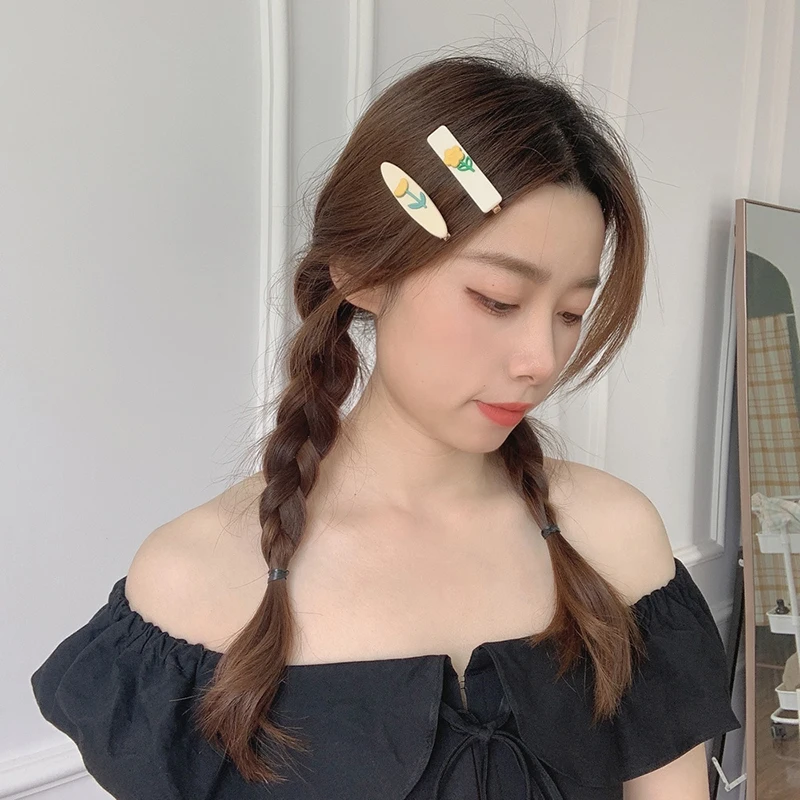 

2PCS/Set Fashion Colorful Flower Hairpin Hair Clip for Women Girls Creative Cute Hair Accessories Korean Style Hairgrips