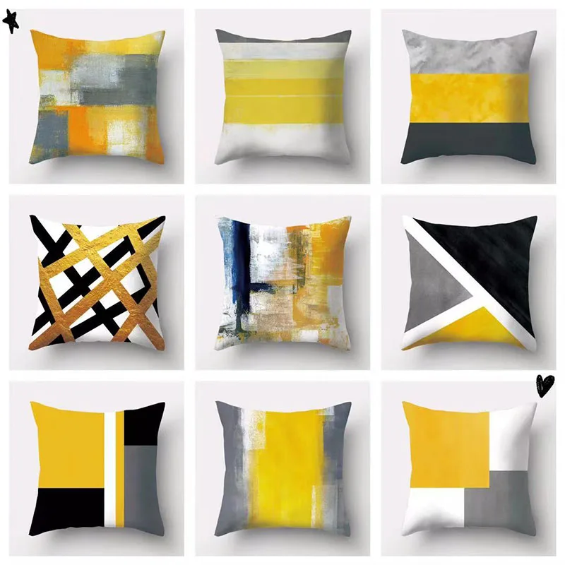 

Yellow Geometric Minimalist Polyester Cushion Cover Modern Luxury Velvet Pillow Case for Sofa Livingroom Car Home Decor 45x45cm
