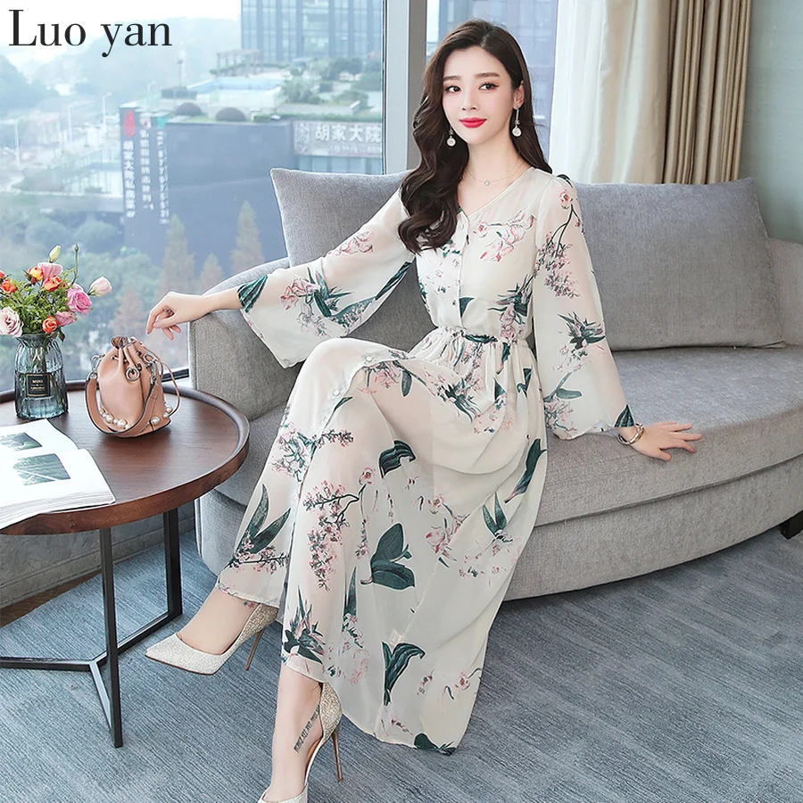 2020 корейское винтажное платье размера плюс Бохо миди летнее Новое шифоновое