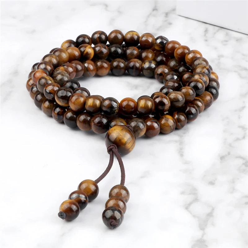 

Очаровательные браслеты из камня тигровый глаз 6 мм 108 молитвенные бусины ожерелье мала модные ювелирные изделия буддийский счастливый браслет подарок для мужчин женщин Йога