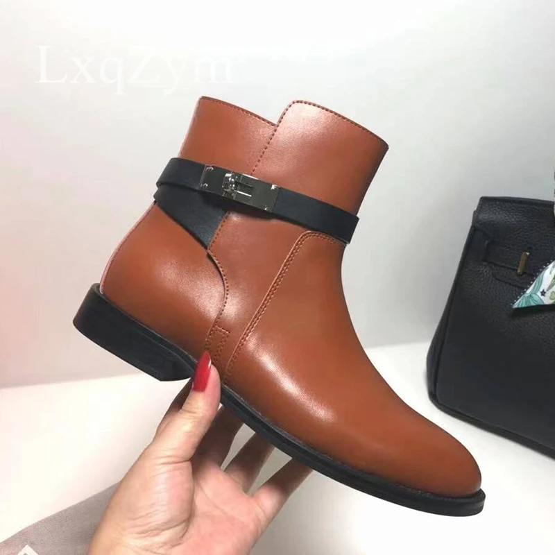 

Женские ботильоны из натуральной кожи, на толстой подошве, с круглым носком