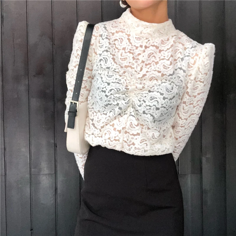 RealShe Женские топы и блузки с круглым вырезом длинным рукавом буфами однотонная