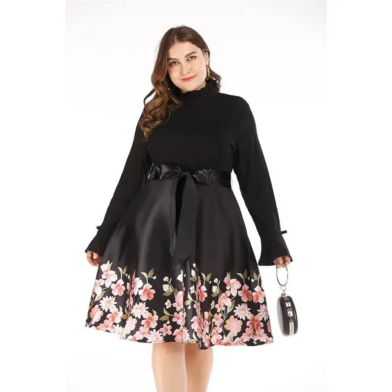 XL 5XL 2020 осеннее ретро платье размера плюс повседневное женское с цветочным