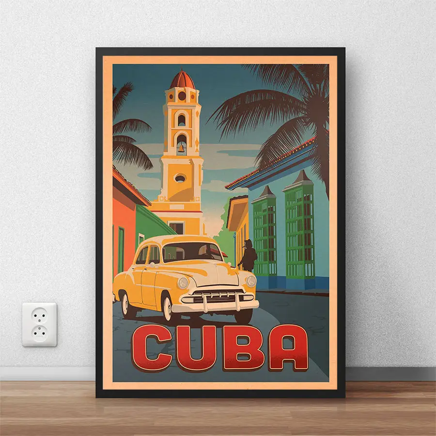 Cuba Пейзаж Плакат ручная роспись праздник рисунок стены Искусство Наклейка оберточная бумага в винтажном стиле отель гостиная домашний декор 42x30 см